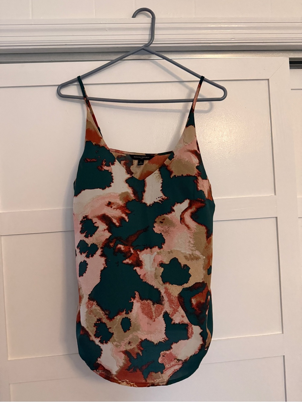Banana Republic Abstract Print Spaghetti Strap Cami in Teal, Blush, and Rust